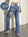 High Waist Vintage Wash Flare Denim Jeans 