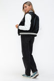 Love Me Now PU Leather Contrast Snap Down Bomber Jacket 
