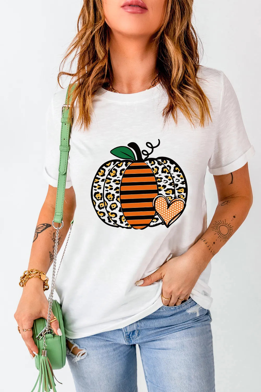 Pumpkin Graphic Round Neck Short Sleeve T-Shirt 