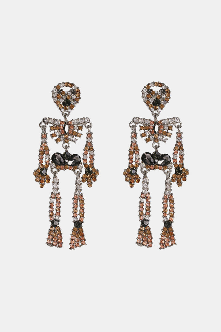 Skeleton Shape Glass Stone Dangle Earrings 