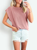 Lovelet Textured Round Neck Cap Sleeve Blouse 