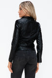 Snobbish Faux Leather Zip Up Drawstring Hooded Jacket 