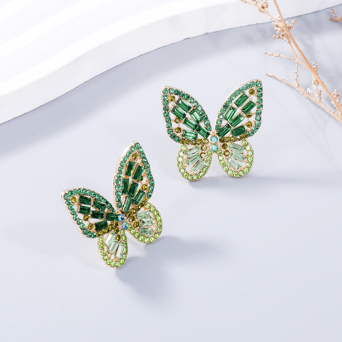 Alloy Inlaid Rhinestone Butterfly Earrings 