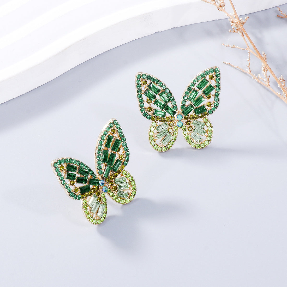 Alloy Inlaid Rhinestone Butterfly Earrings 