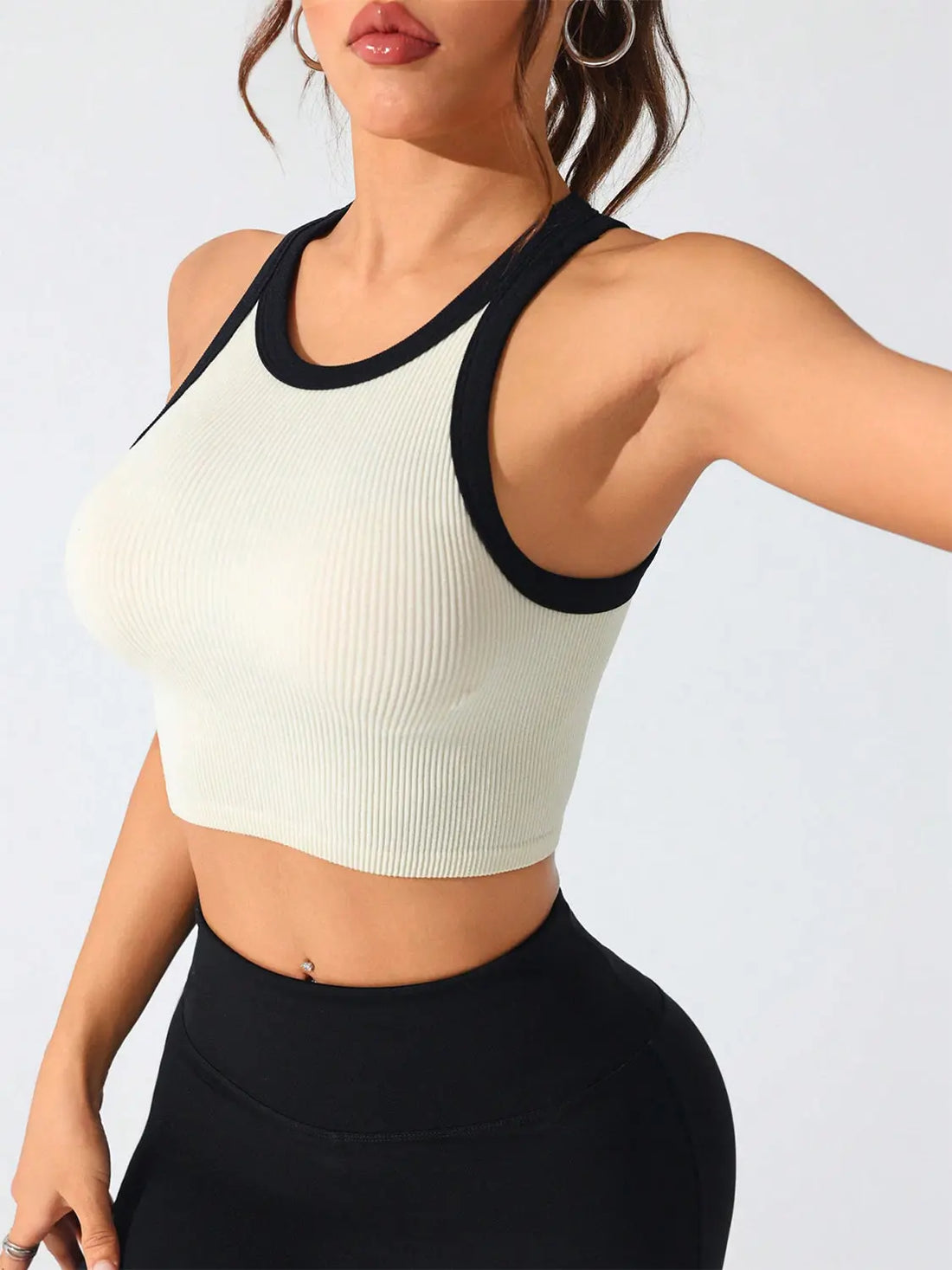 Contrast Trim Round Neck Active Tank 