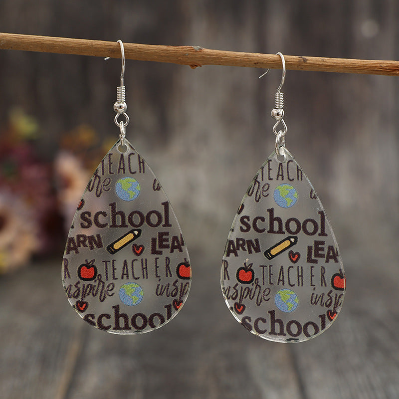Acrylic Letter Teardrop Shape Earrings 