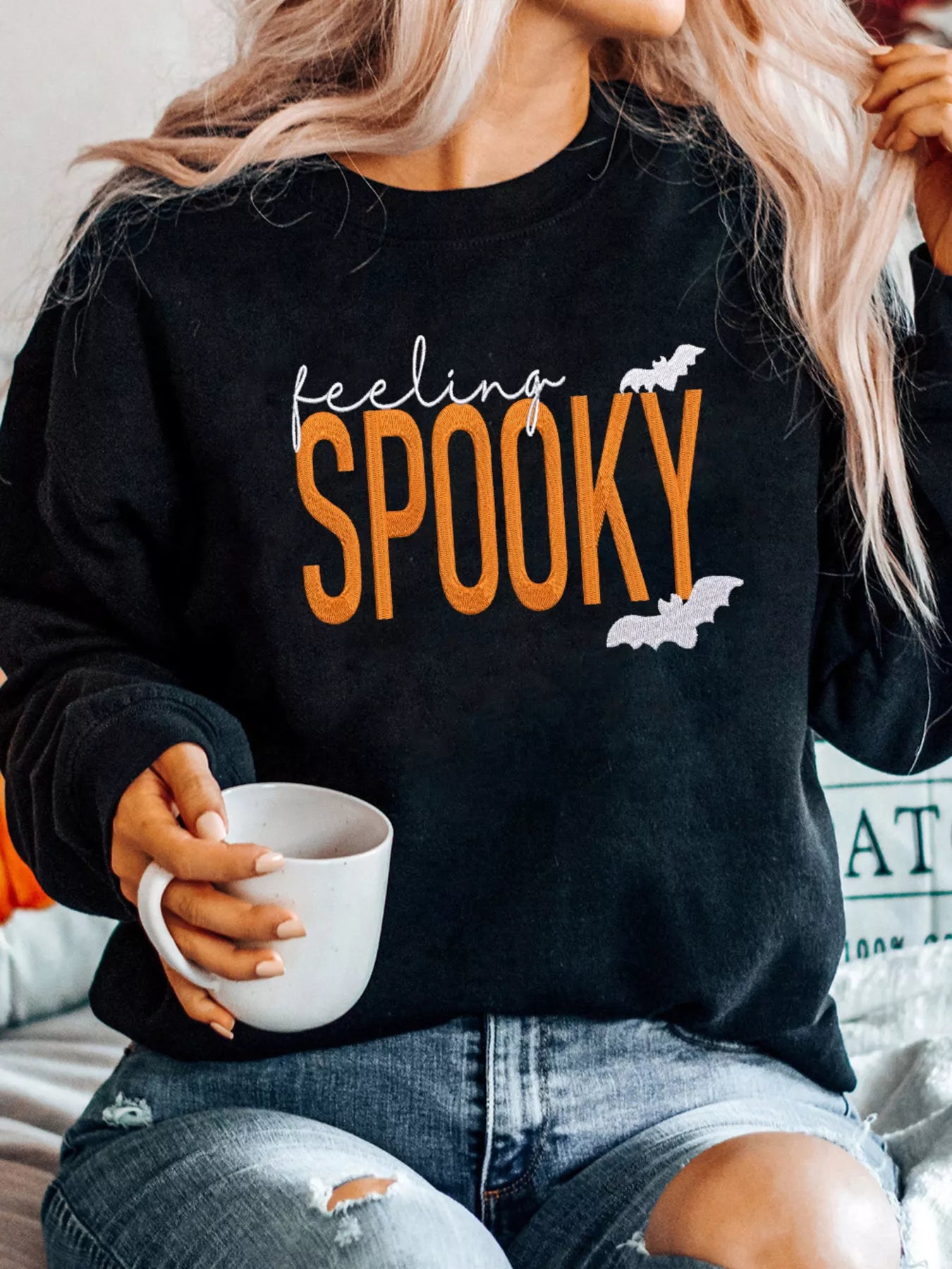 Feeling Spooky Halloween Embroidered Sweatshirt 