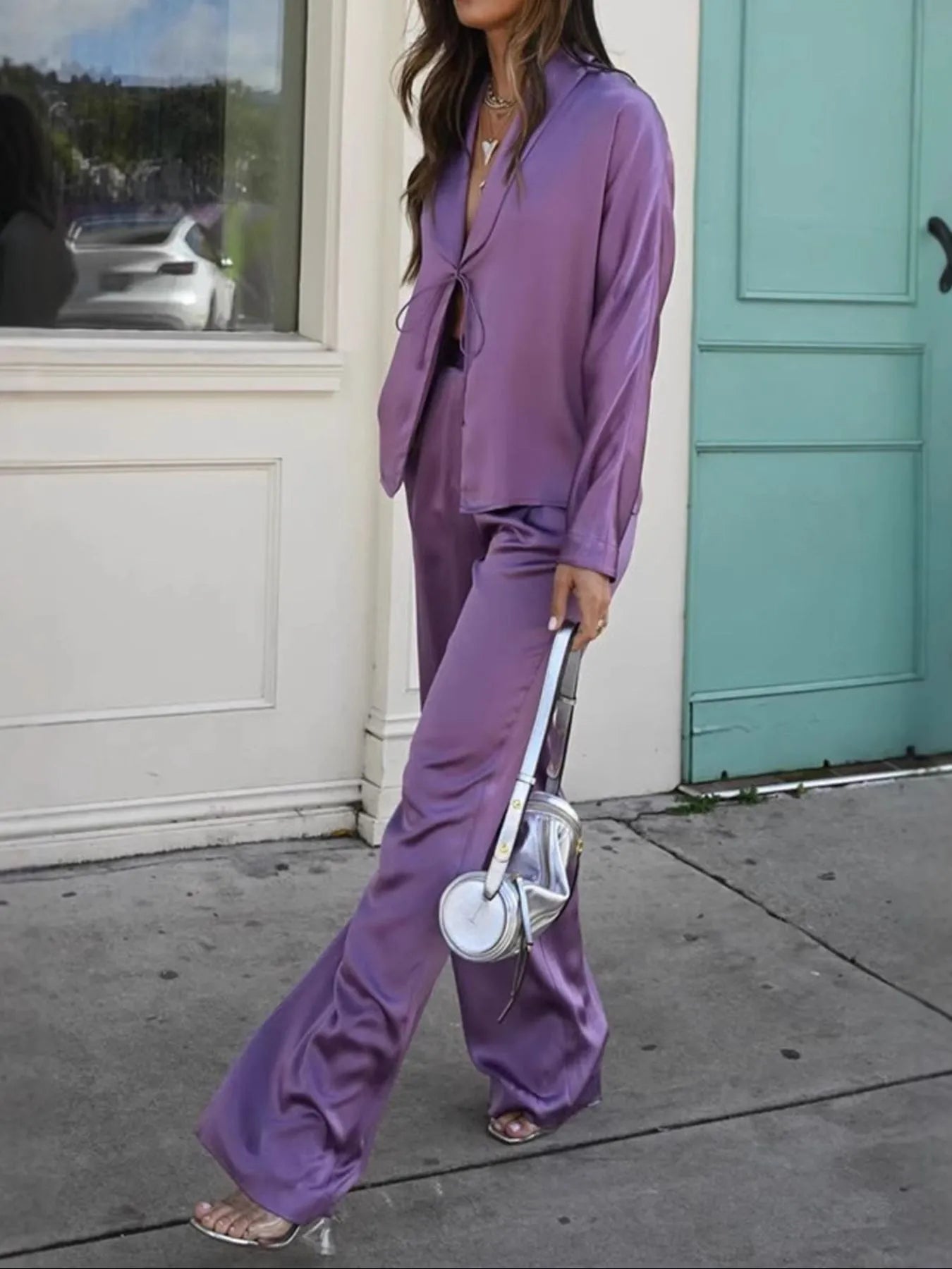 Open Front Tied Top and Pants Set Two Piece Dresses