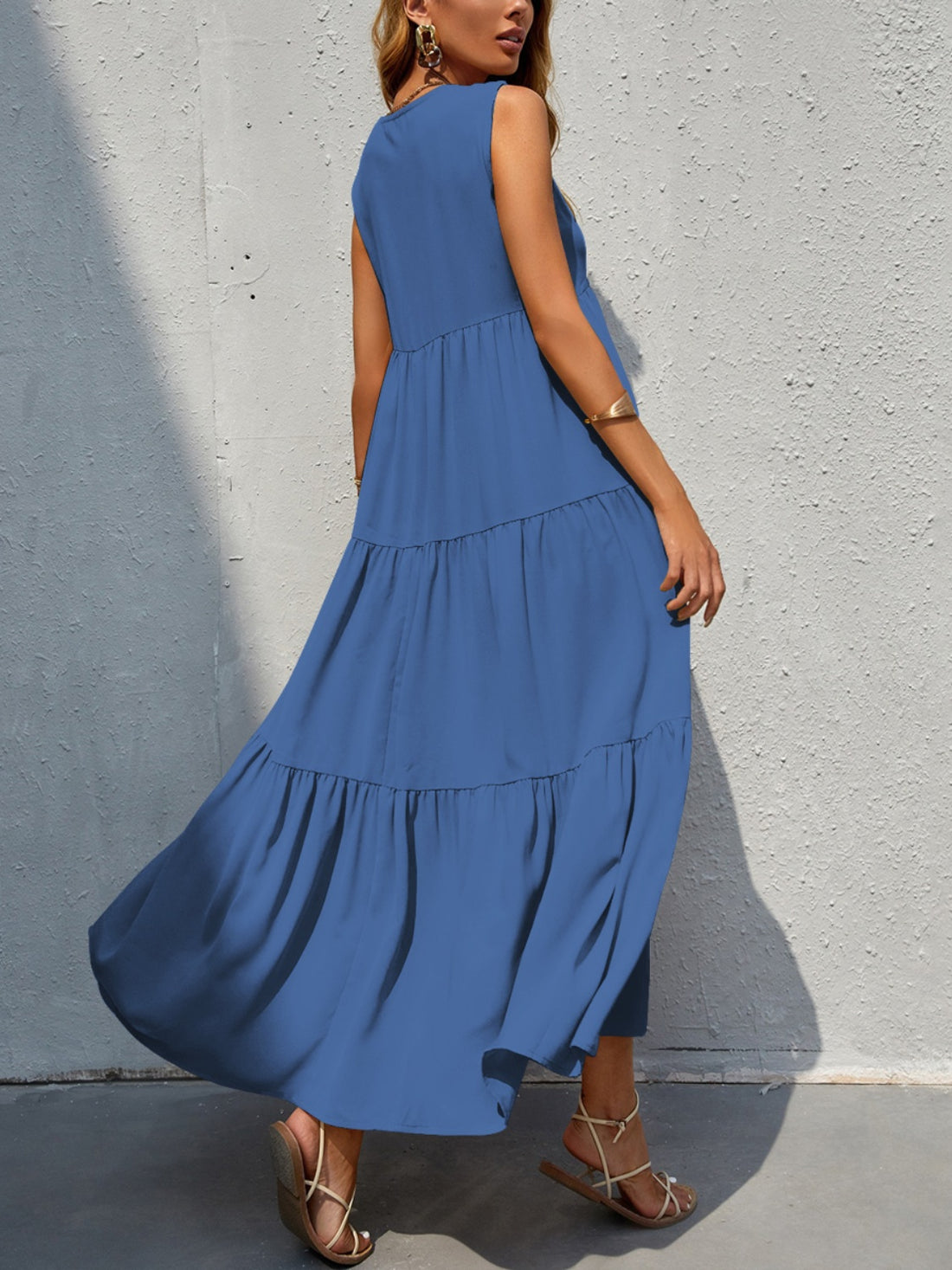FAM-FAM Tiered V-Neck Sleeveless Dress 