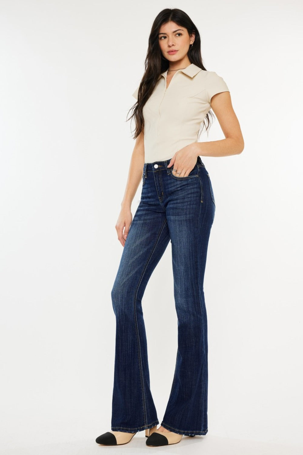 Kancan Full Size Mid Rise Slim Flare Jeans 