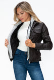 YMI Removable Faux Layered Multi-Pocket Jacket with Fuzzy Hood 
