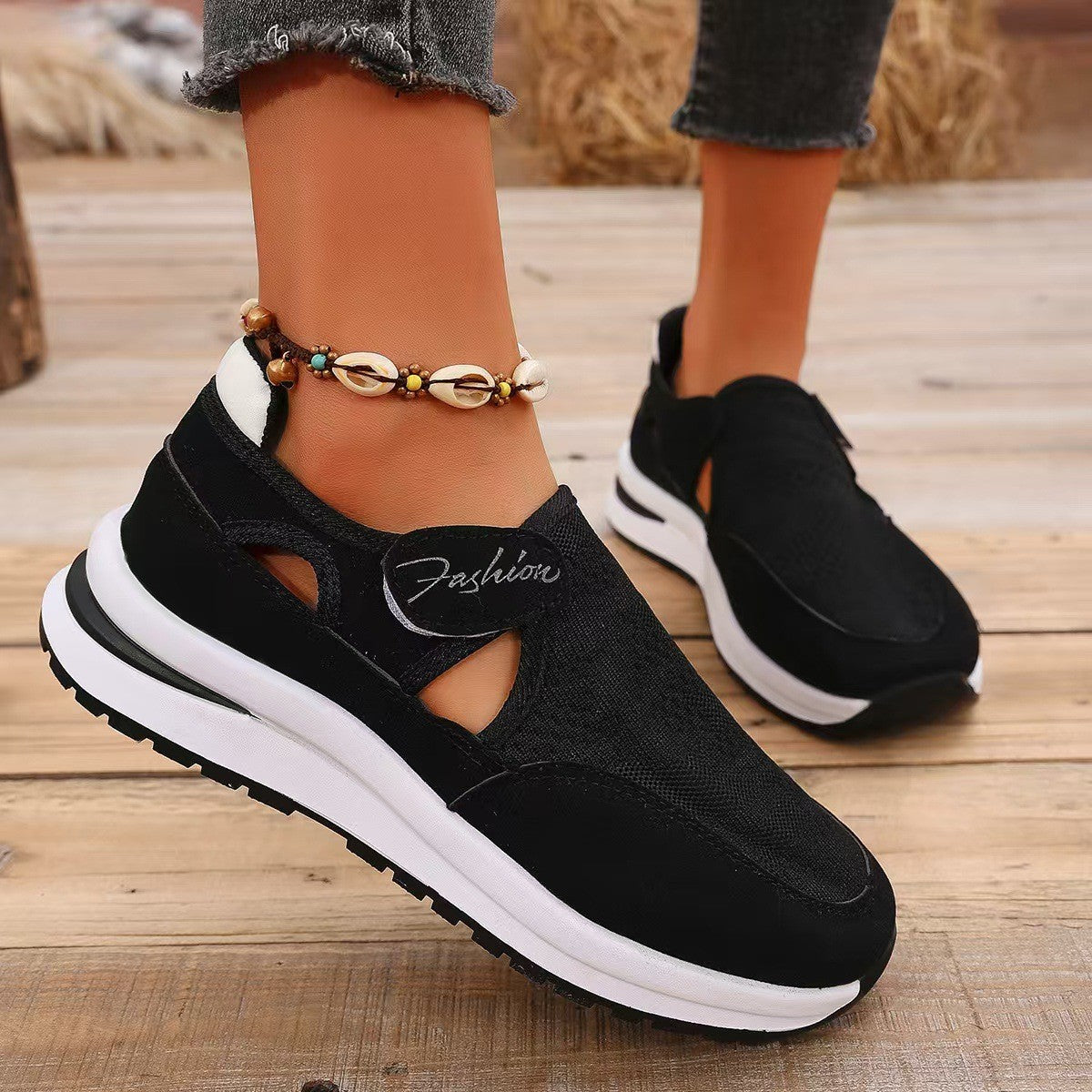 Mesh Round Toe Platform Sneakers 