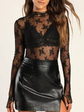 Lace Mock Neck Long Sleeve Blouse 