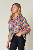 Double Take Full Size Geometric Notched Dolman Sleeve Top 