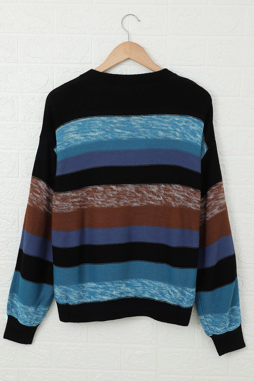 Contrast Striped Round Neck Drop Shoulder Sweater 