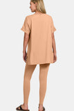 Zenana Full Size V-Neck Rolled Short Sleeve T-Shirt and Leggings Lounge Set 