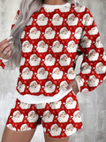 Christmas Santa Print Round Neck Top and Shorts Lounge Set Lingerie & Nightwear
