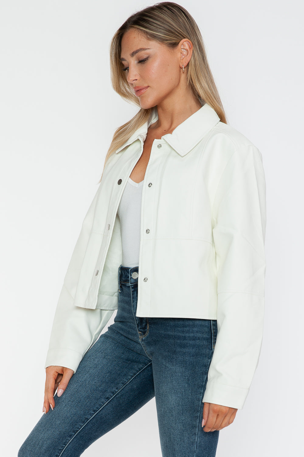 Snobbish Snap Down Long Sleeve PU Leather Jacket 