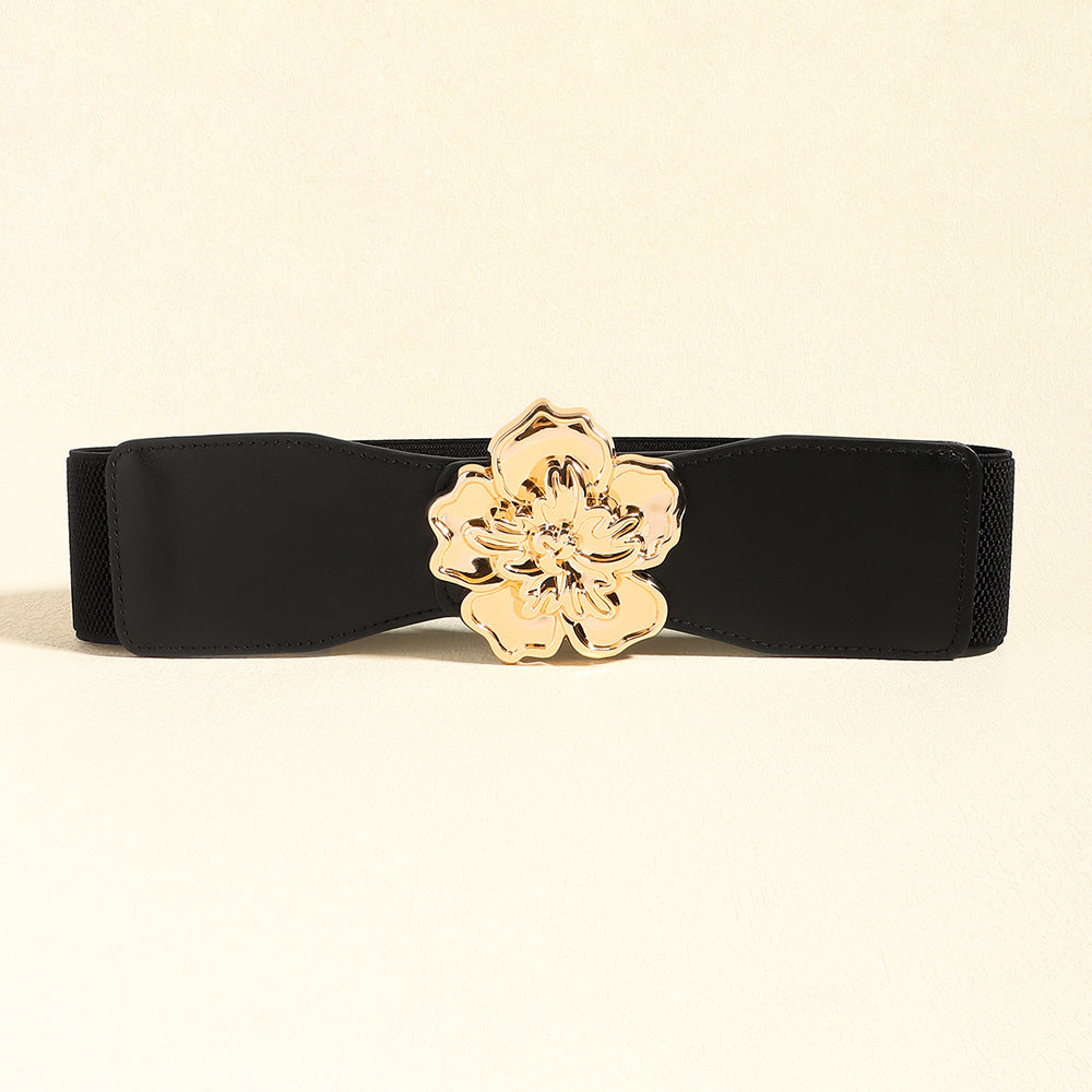 Flower Alloy Buckle Elastic Belt 