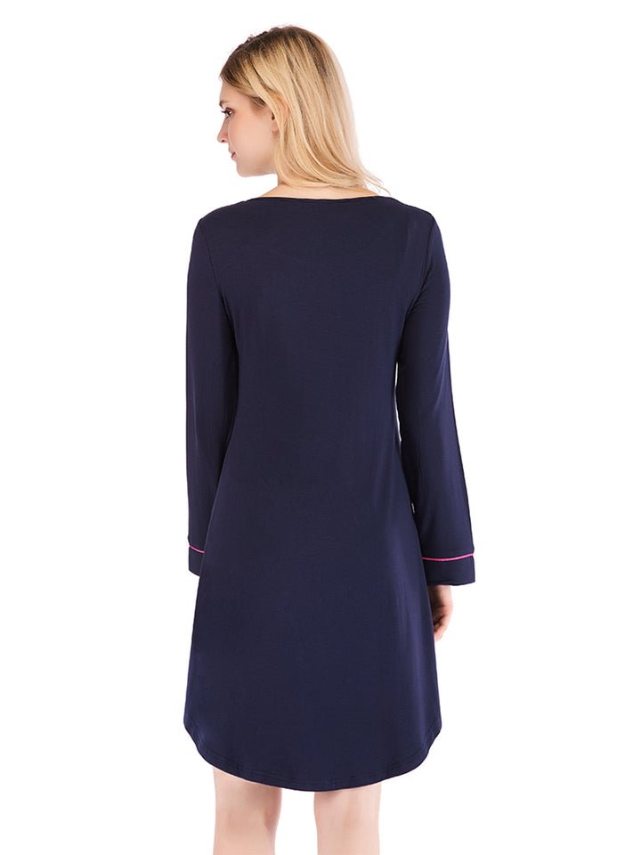 Round Neck Night Dress with Pocket 