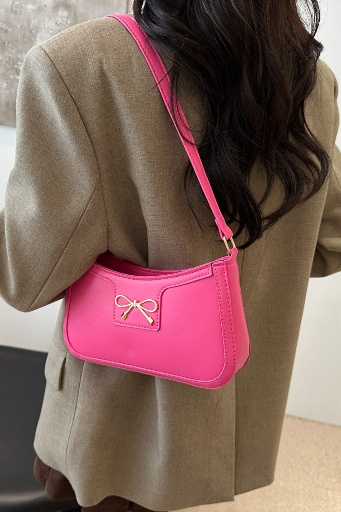 Bow Trim PU Leather Shoulder Bag 