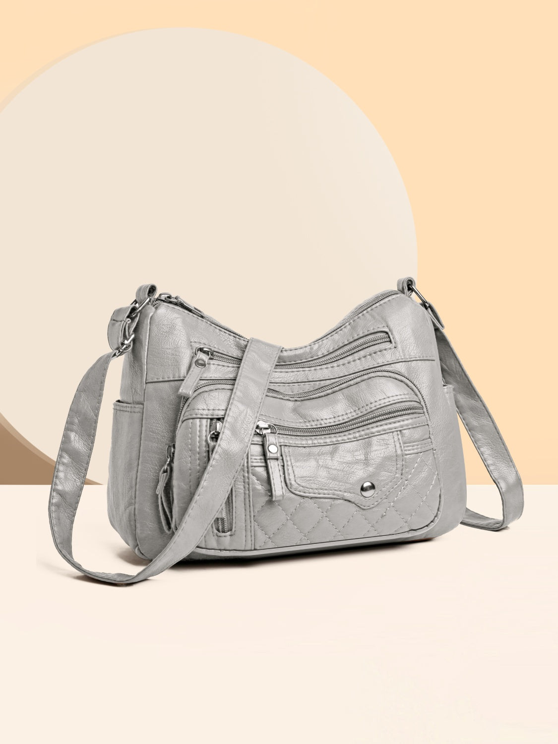 PU Leather Multi Pockets Adjustable Strap Shoulder Bag 