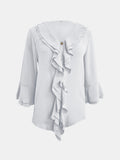 Full Size Ruffled V-Neck Flounce Sleeve Blouse 