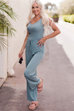 Notched Neck Tank Top and Tie Waist Wide Leg Long Pants Lounge Set Lingerie & Nightwear