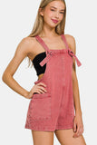 Zenana Washed Knot Strap Rompers 