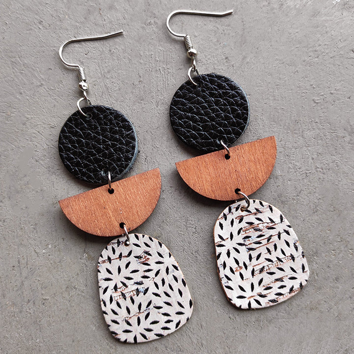 Leather & Wood Drop Earrings 