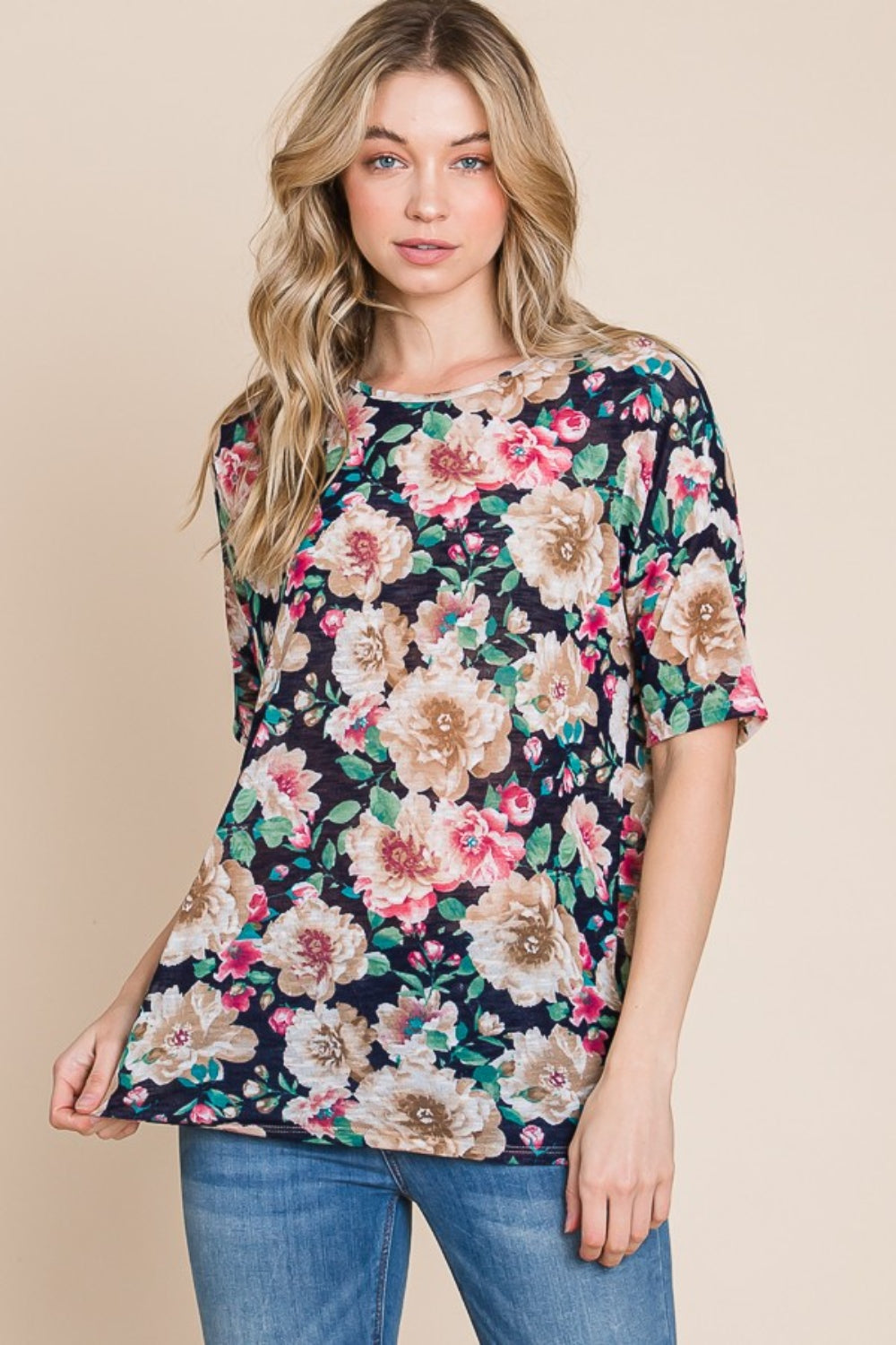BOMBOM Floral Round Neck T-Shirt 