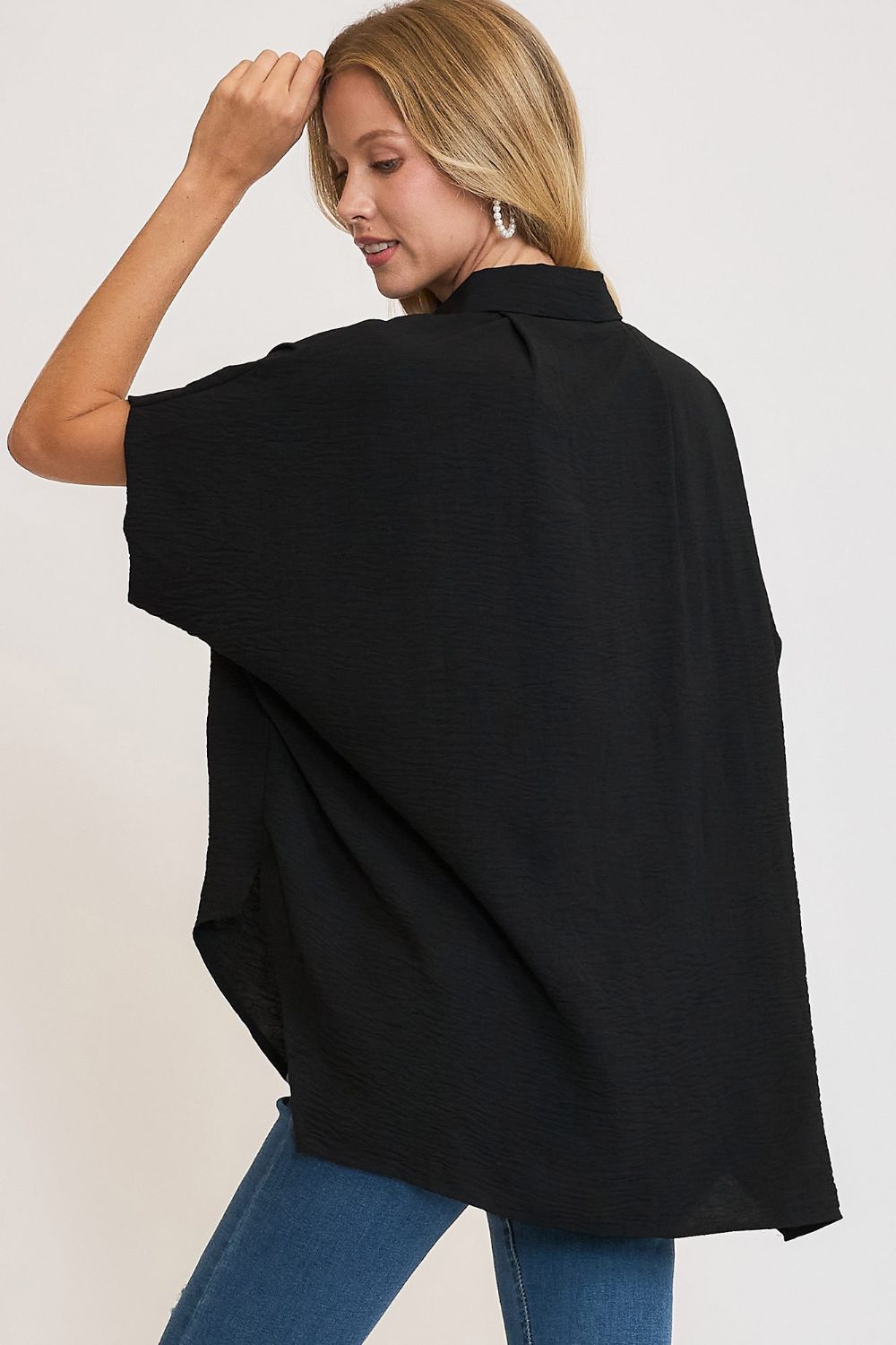 Umgee Full Size High-Low Button Up Short Sleeve Shirt 