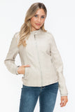 Snobbish PU Leather Biker Jacket with Side Zip Pockets 