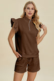 Double Take Full Size Texture Flounce Sleeve Top and Shorts Set 