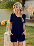 V-Neck Short Sleeve Top and Pocketed Shorts Lounge Set Lingerie & Nightwear