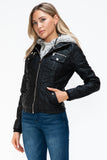 YMI Removable Faux Layered Multi-Pocket Jacket with Fuzzy Hood 