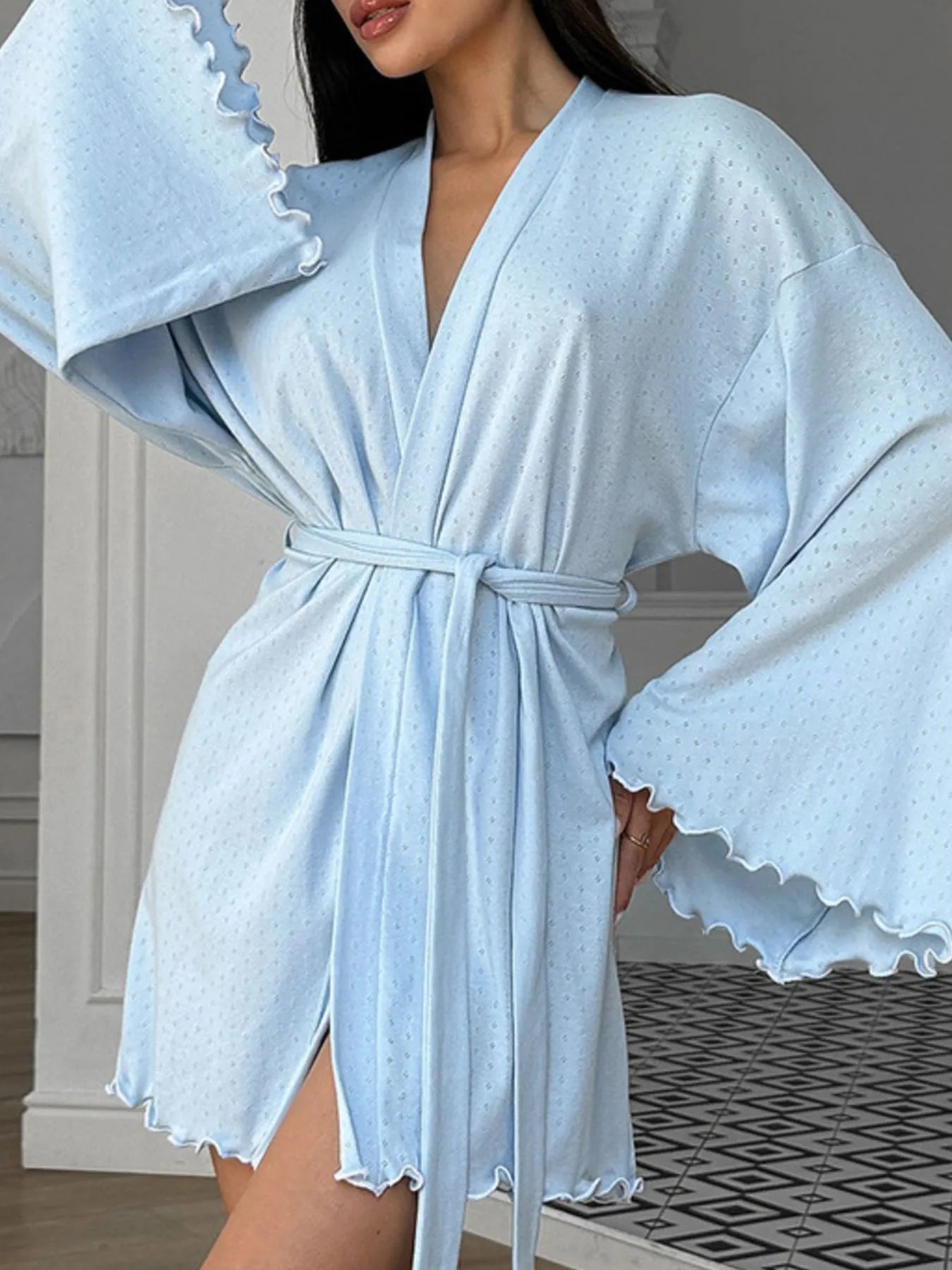 Tie Waist Kimono Sleeve Lounge Nightgown Lingerie & Nightwear