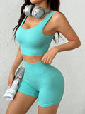 Scoop Neck Wide Strap Tank and Shorts Active Set 