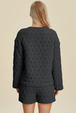 Double Take Full Size Texture Round Neck Long Sleeve Top and Shorts Set 