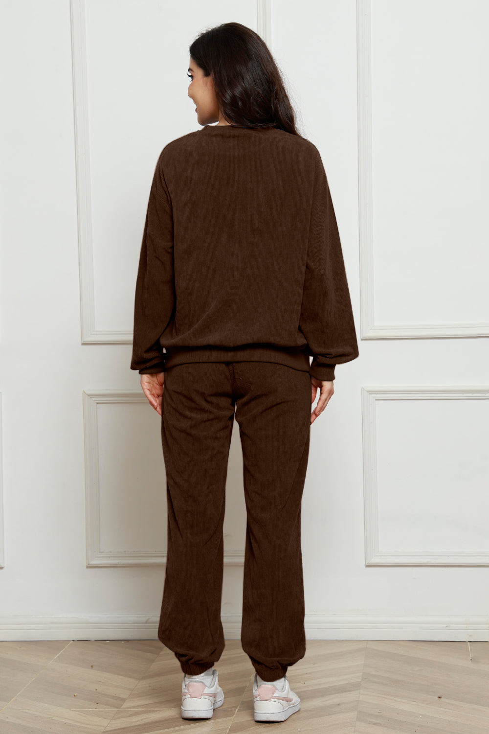 Corduroy Round Neck Sweatshirt and Sweatpants Set 