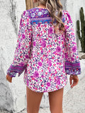 Devine Printed Tie Neck Long Sleeve Blouse 