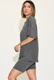 Basic Bae Full Size V-Neck Drop Shoulder T-Shirt and Shorts Set 