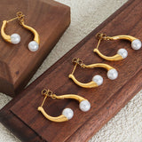 Synthetic Pearl Asymmetrical Titanium Steel Earrings 