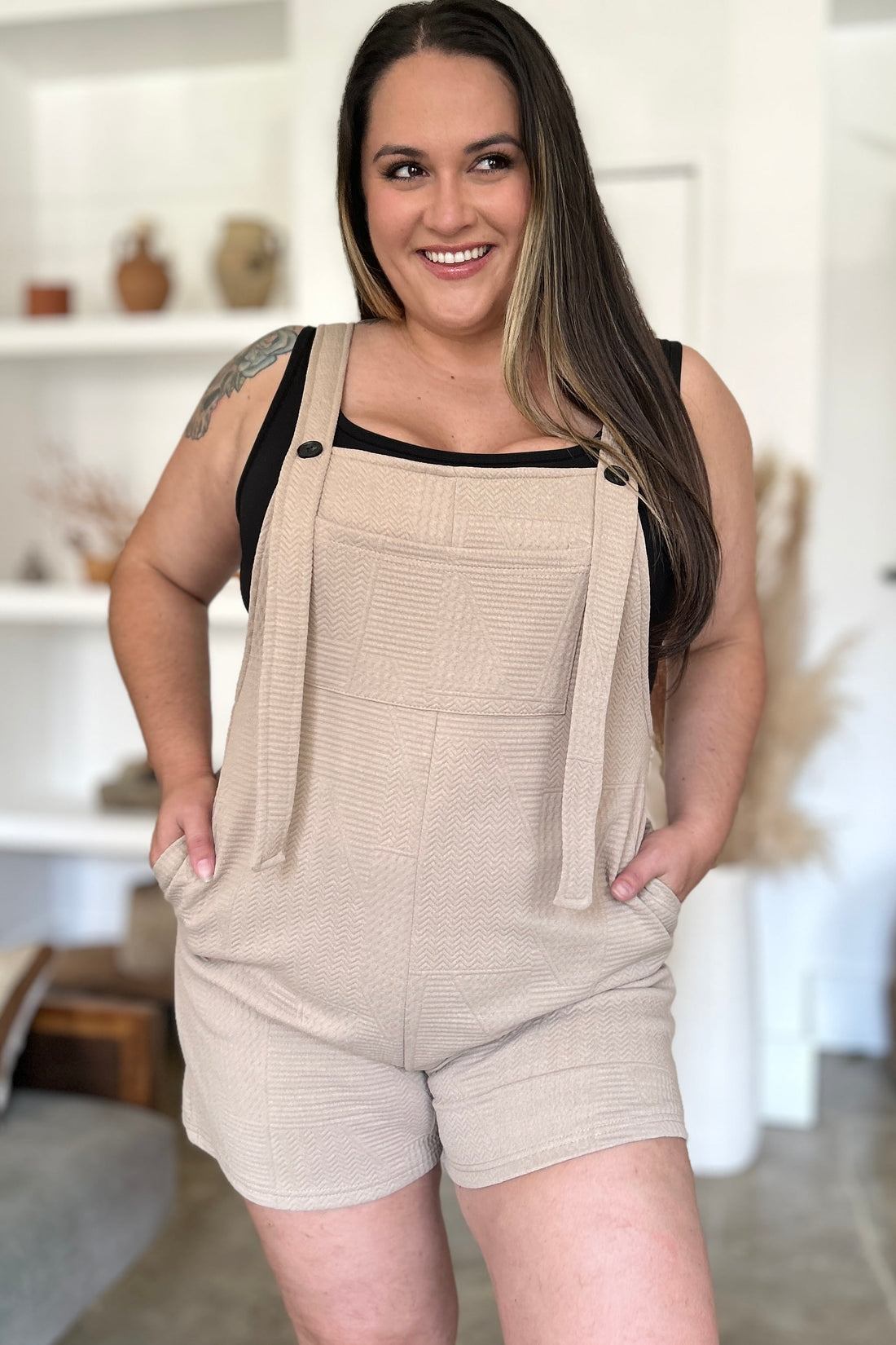 Double Take Full Size Texture Sleeveless Romper 