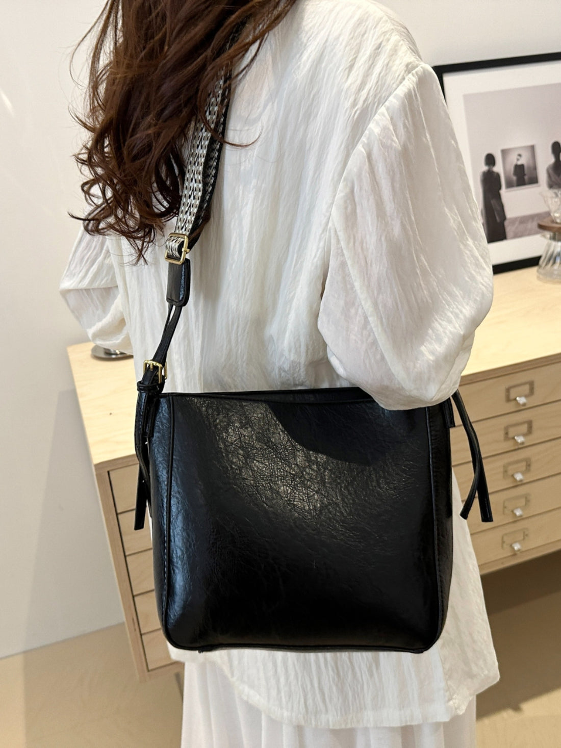 PU Leather Adjustable Strap Crossbody Bag with Pouch 