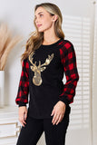 Heimish Full Size Sequin Reindeer Graphic Plaid Top 