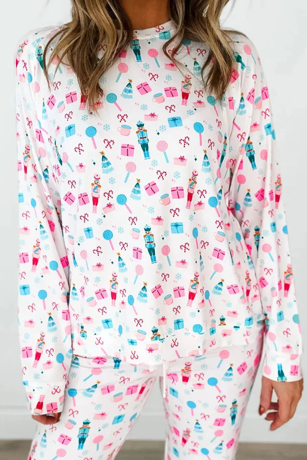 Printed Round Neck Long Sleeve Top and Pants Lounge Set Lingerie & Nightwear