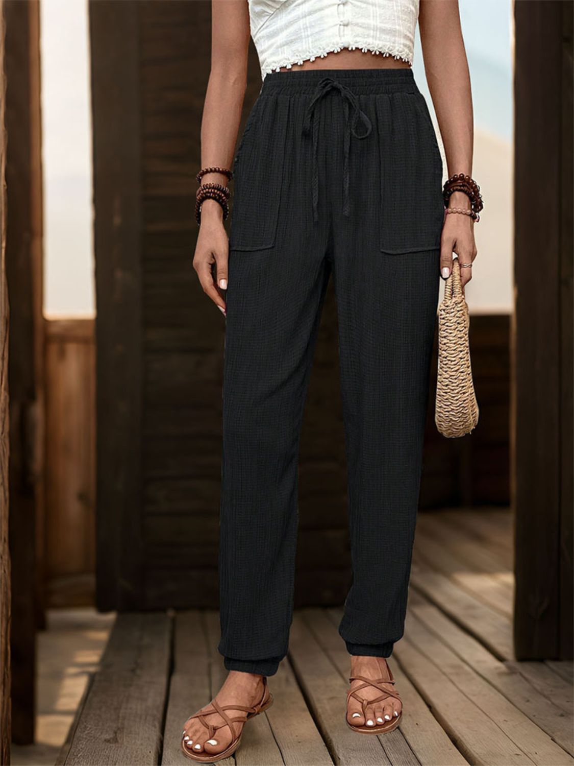 Perfee Textured High Waist Joggers 