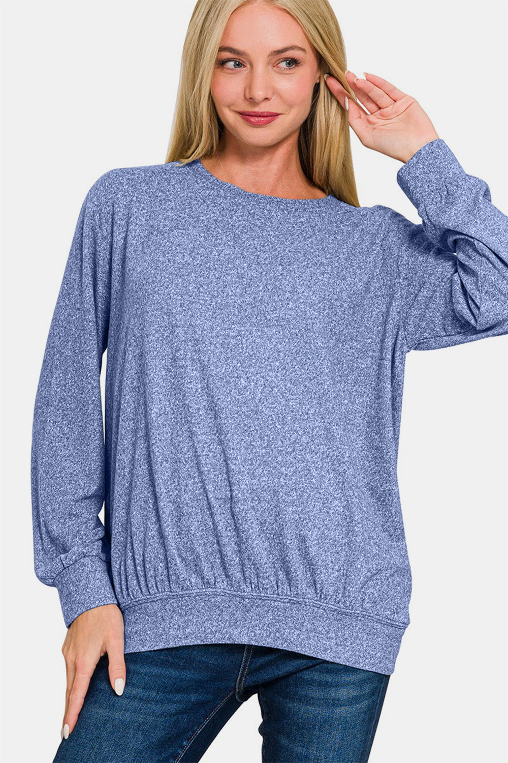 Zenana Full Size Melange Round Neck Top 
