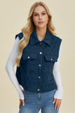 Double Take Full Size Pocketed Texture Snap Down Vest Coat 